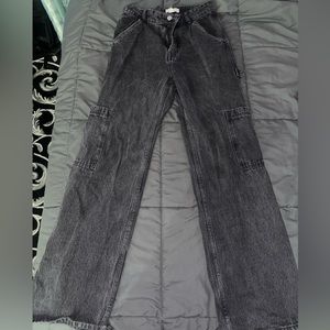 black straight leg jeans w pockets, cargo